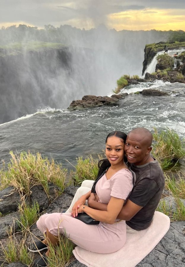 Julius Malema with his wife at Victoria Falls, Zimbabwe